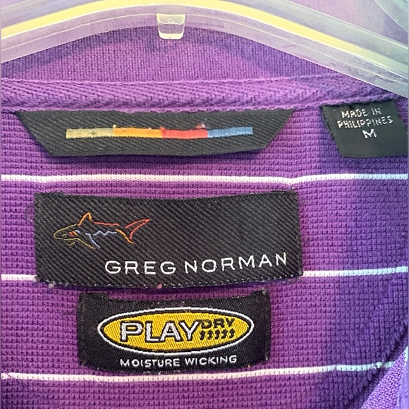 Greg Norman Purple Striped Polo Shirt - Picture 2 of 3